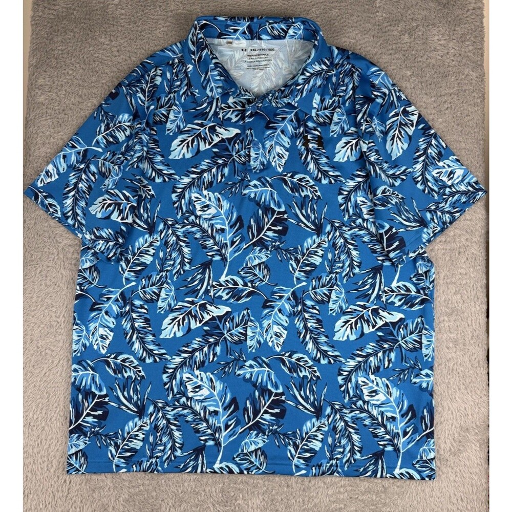 Under Armour Playoff Polo Blue Shirt Mens 2XL Floral Hawaiian Golf Performance